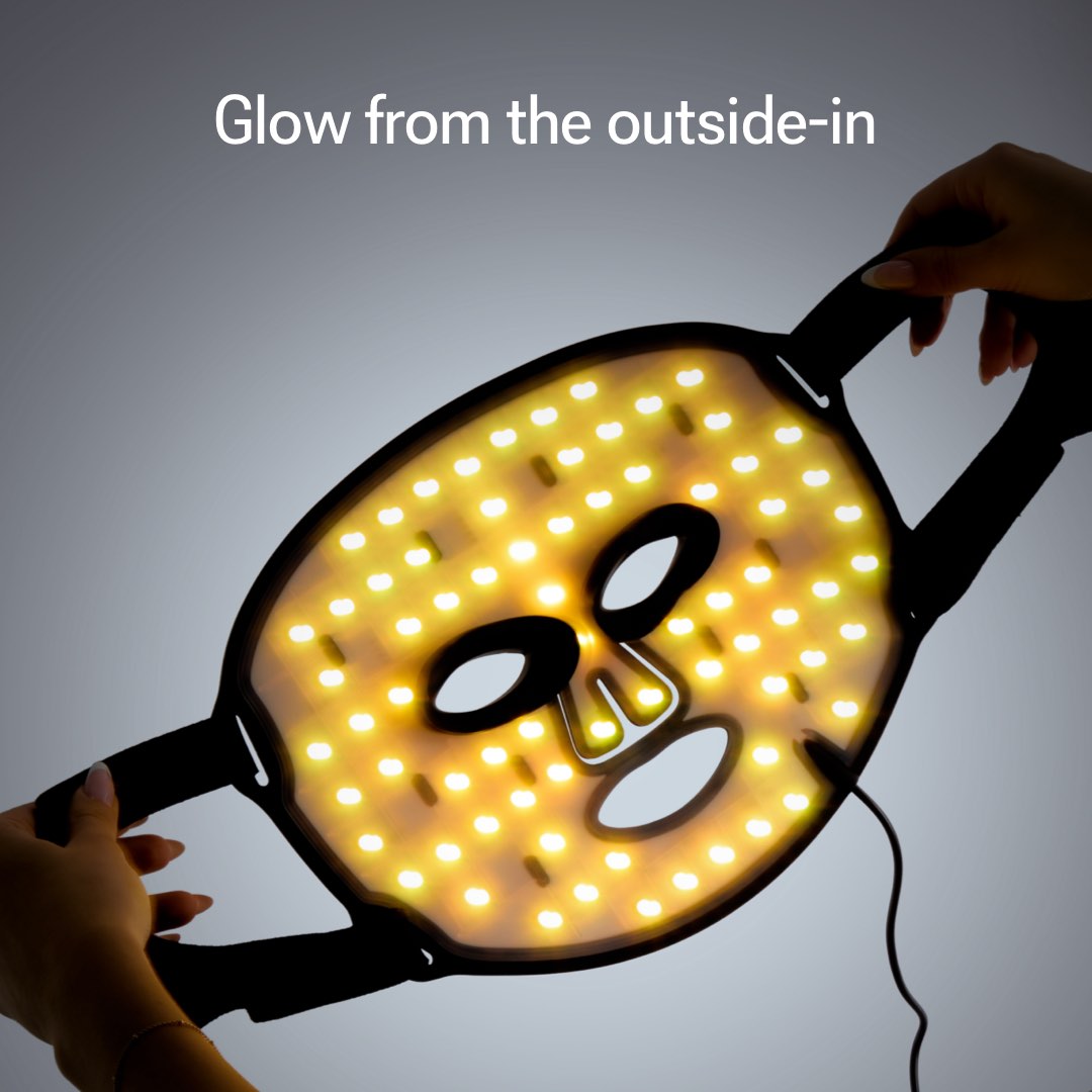FL!KT LED face mask glowing red and near-infrared light on white background